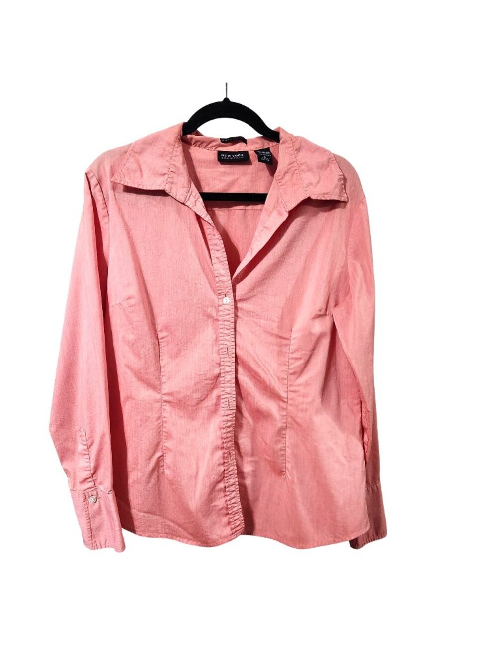 New York & Company City Stretch Orange Button-Up Shirt L Long Sleeve READ